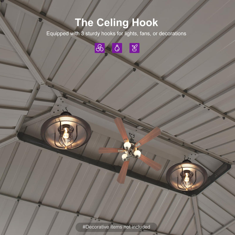 PURPLE LEAF 12' x 20' Outdoor Hardtop Gazebo, Champagne Aluminum Gazebo with Galvanized Steel Double Roof, Curtains and Netting for Patio Lawn and Garden