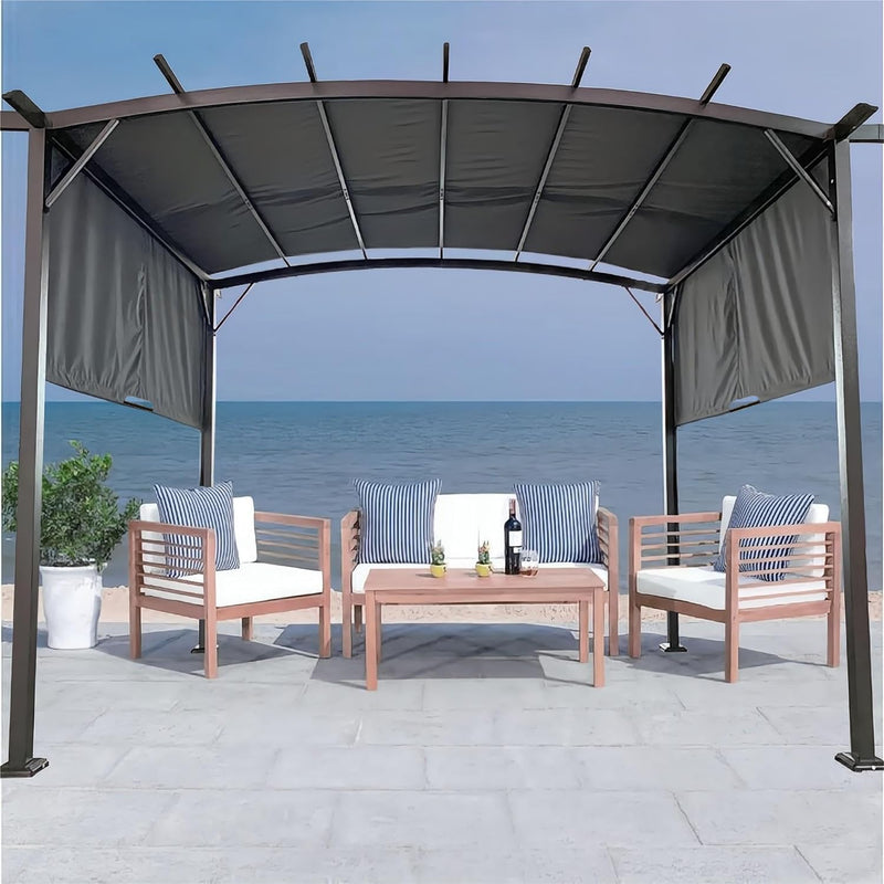PERFECT GARDEN 12' L x 9' W Outdoor Patio Retractable Canopy Metal Pergola with Adjustable Shade, Metal pergola for Backyards, Gardens, Patios(Grey)