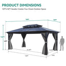 YITAHOME 12x16FT Gazebo Hard-Top Double Roof Canopy Outdoor with Netting and Shaded Curtains, Aluminum Frame Polycarbonate Hardtop Garden Tent for Patio, Backyard, Deck and Lawns, Grey