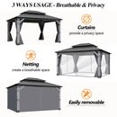 GARTOO 12' x 16' Outdoor Wood Gazebo - Permanent Wooden Hardtop Gazebo Pavilion with Double Curtains, Galvanized Steel Roof Cedar Wood Gazebos for Garden, Lawn, Poolside, Backyard Deck