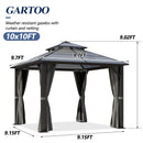 GARTOO 10x10FT Polycarbonate Hardtop Gazebo with Double Roof - Heavy-Duty Steel Frame Gazebo with Breathable Netting & Privacy Curtain for Patio, Porch, Garden, Lawn, Deck, Backyard