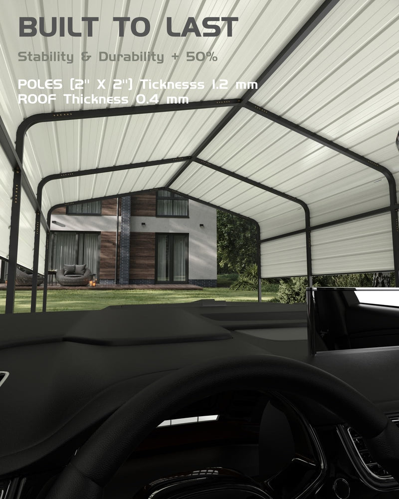 13' x 16' x 10' Metal Carport Heavy Duty, 27 Ga. Steel Roof and 18 Ga. Reinforced Frame, Permanent Shed for Agricultural Machinery, Carport for Cars, Boats, Trucks, and Tractors, N.W. 460 lbs