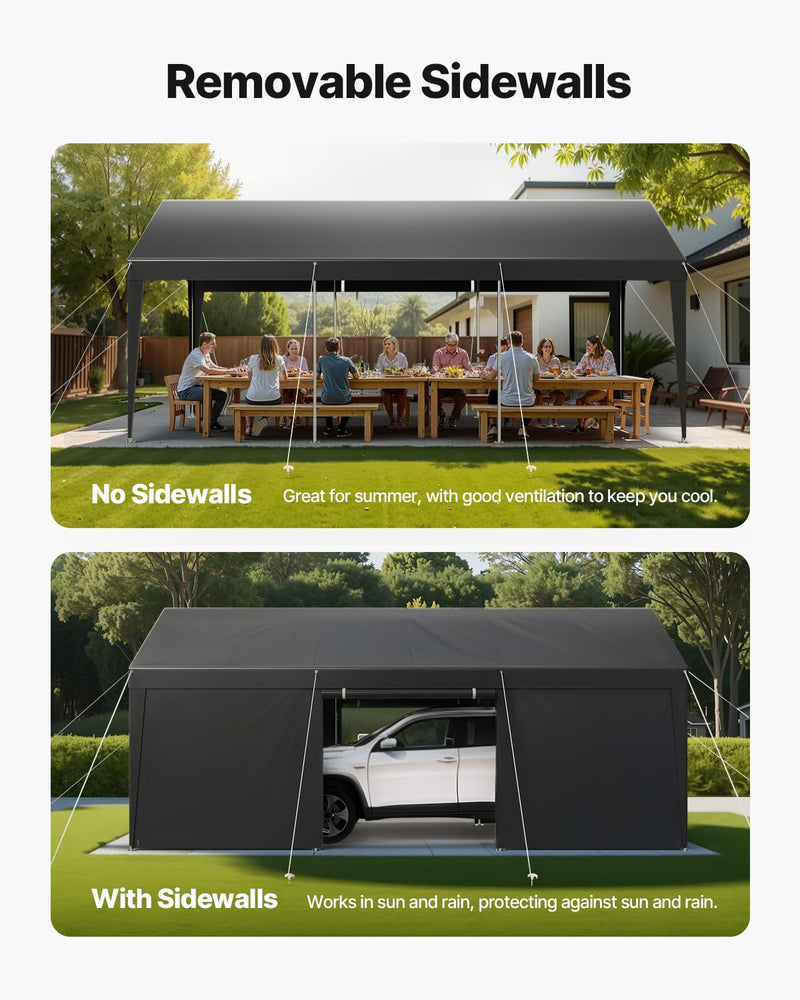 VEVOR 10x20 FT Heavy Duty Carport, Car Port Car Canopy, Potable Garage Car Canopy with Removable Sidewalls, Outdoor Car Shelter, UV and Water-Resistant Car Tent for Cars, Boats, Trucks, and Equipment