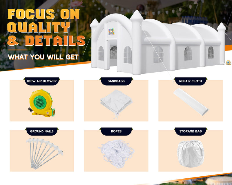 Albott 40x23x15 FT Commercial Inflatable Wedding Tent, 210D Oxford Fabric Portable Heavy Duty Party Tent with 2 Roll-Up Doors & 8 Sand Bags, Gazebo Event House for Wedding Birthday Backyard Party