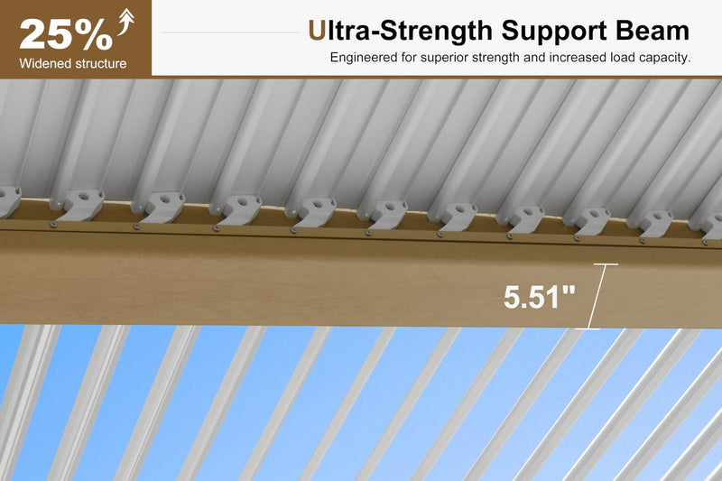 PURPLE LEAF 10' x 14' Louvered Pergola Outdoor Wood Grain Aluminum Pergola with Adjustable Roof Retractable Patio Rainproof Hardtop Gazebo for Deck Backyard Garden