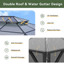 Aoxun 12'x14' Hardtop Gazebo, Aluminum Frame Permanent Pavilion with Curtains and Netting, Outdoor Polycarbonate Double Roof Canopy, Designed for Garden, Lawns, Patio, Gray