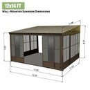 SHPAI 12'x14' Lean to Sunroom, All Weather Wall Mounted Solarium, Hardtop Aluminum Gazebo with Galvanized Steel Roof, 2 Sliding Doors, PVC Screens, Outdoor Permanent Sun Room for Patio, Deck, Backyard