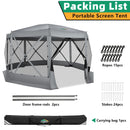 COBIZI Pop Up Gazebo Screen Tent Screen House for Camping, 15x15 Screen Room with Mosquito Netting, Hub Tent Instant Screened Canopy with Carrying Bag and Ground Stakes, Gray