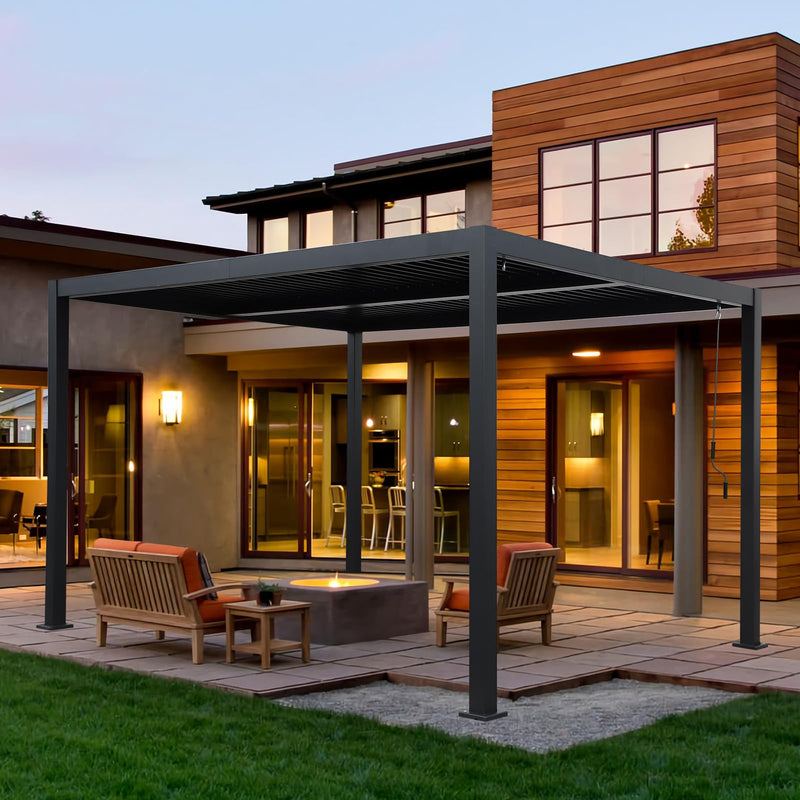 LVUYOYO Outdoor Louvered Pergola 10' x 13', Aluminum Patio Pergola with Adjustable Roof, Sun Shade Shelter Metal Gazebo for Backyard, Garden, Deck(Black)