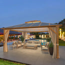 MELLCOM 12x14FT Hardtop Gazebo,Wooden Finish Coated Aluminum Patio Gazebo with Aluminum Composite Double Roof for Patio Lawn and Garden, Curtains and Netting Included