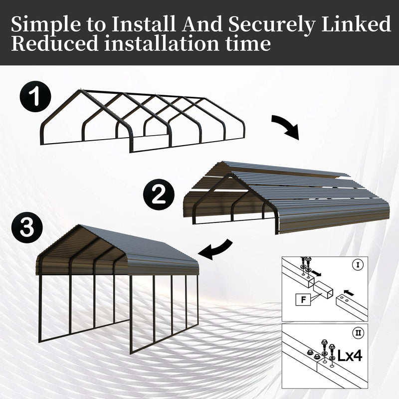 20x20 FT Metal Carport Canopy Heavy Duty with Galvanized Steel Roof & Frame, All-Weather Portable Car Garage Shelter for Cars, Safe Boat Cover Car Ports for Yard