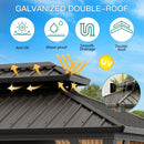 GarveeLife 10x12ft Double Roof Hardtop Gazebo, Heavy Duty Galvanised Steel Hardtop Pavilion with Nettings and Curtains, Metal Roof Gazebo for Patio, Terrace, Lawn and Deck, Brown