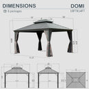 Domi 10x14FT Hardtop Gazebo, Permanent Outdoor Gazebo with Galvanized Steel Double Roof and Aluminum Frame, Curtain and Netting, Pavilion Gazebo for Patio Deck Garden, Grey
