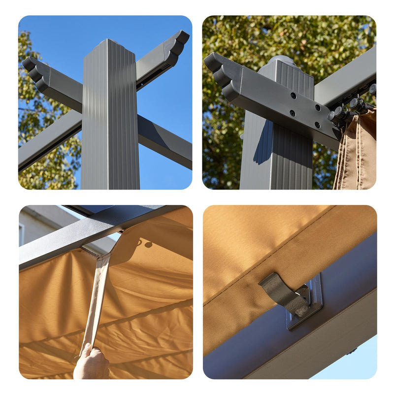 EROMMY Outdoor Retractable Pergola 12' x 20', Outdoor Aluminum Freestanding Shelter with Adjustable Sun Shade Canpoy for Patios, Beige