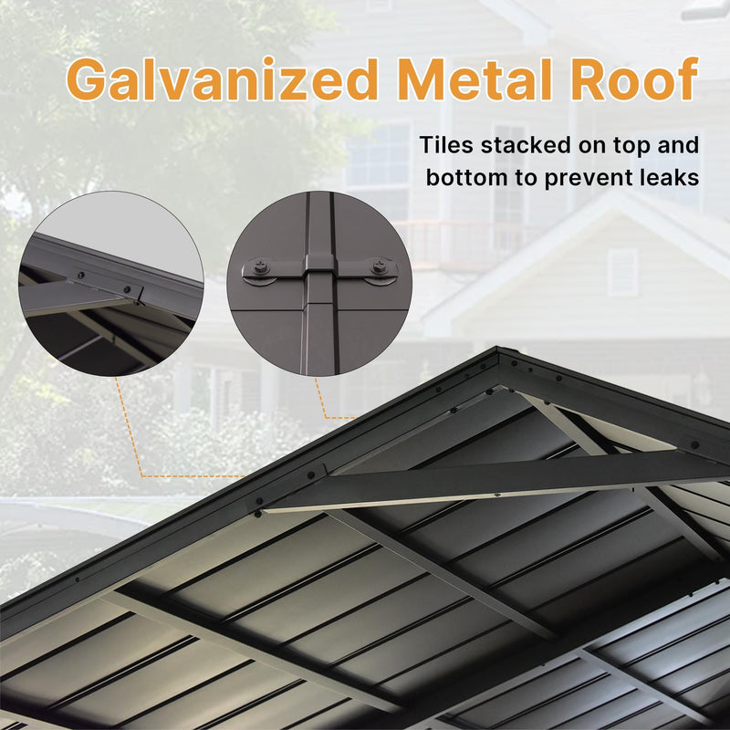 Gotland 12FT x 22FT Heavy Duty Metal Carport, Outdoor Garage Car Shelter with Reinforced Steel Frame, Galvanized Metal Roof, Weather-Resistant Canopy for Cars (Black)