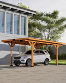 Beneouya 18.3 x 12.6 x 7.8 FT Carport, Wood Outdoor Gazebo Pavilion with Hardtop Sloped Steel Roof, Heavy Duty Waterproof Car Port for Backyard, Patio, Deck and Lawn