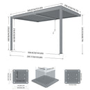 PATISOL Louvered Pergola Against The Wall Outdoor Patio 13'x10' Full Aluminum Pergola Wall Mounted Attached Adjustable Roof Hardtop Rainproof Gazebo for Deck Garden Yard Beach (Grey)
