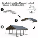 FILLOSLOV Heavy Duty 20x20ft Galvanized Steel Carport Shelter - Extra Large Canopy for Dual Vehicle, RV & Boat Storage｜All Weather Protection｜Simple Assembly