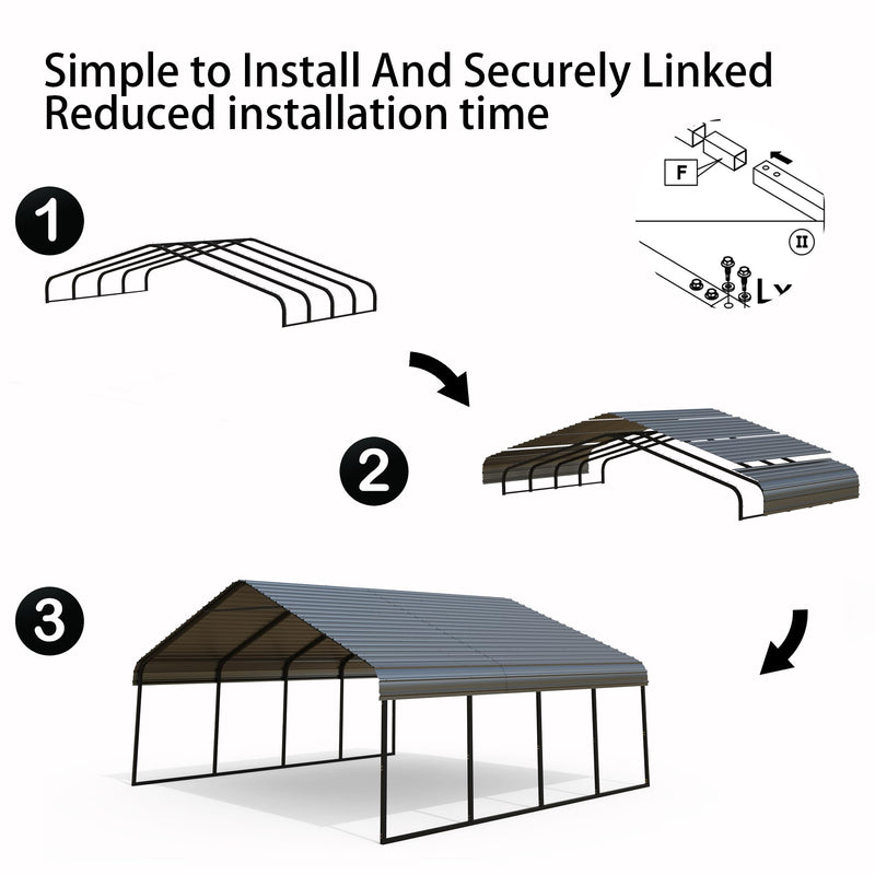 FILLOSLOV Heavy Duty 20x20ft Galvanized Steel Carport Shelter - Extra Large Canopy for Dual Vehicle, RV & Boat Storage｜All Weather Protection｜Simple Assembly