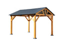 YOPTO 12x8.5 FT Wood Carport Pavilion Gazebo,Canopy Tent wiht Hard Top Steel Metal Slope Roof and Feet,All Weather Protected,Waterproof Garden Pergola for ackyard,Swimming Pool,Light Brown