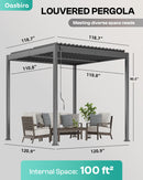 Louvered Pergola, 10 x 10 Aluminum Pergola, Outdoor Modern Design with Adjustable Roof and Hidden Drainage System, Durable for Gardens,Garden Yard, Deck (Dark Gray, 10x10)