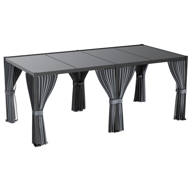 HOMPUS Louvered Pergola 10' x 20', Outdoor pergola with Aluminum Frame and Adjustable Rainproof Roof, Modern Louvre Shade for Garden & Patio, Curtains and Netting Included, Black