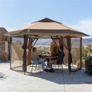CROWN SHADES 12x12 Pop up Gazebo with Mosquito Nettings, Patented Center Lock 6-Sided Portable Gazebo, 300D Silver-Coated Fabric UV Resistant, Pop Up Canopy Tent for Patio, Party, Beige&Coffee
