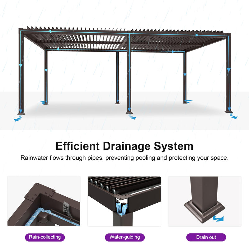 PURPLE LEAF 13' x 20' Louvered Pergola Outdoor Adjustable Louvre Shade Modern Patio Aluminum Pergola with Retractable Roof for Deck Backyard Garden Hardtop Gazebo