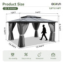 Aoxun 12'x14' Hardtop Gazebo, Aluminum Frame Permanent Pavilion with Curtains and Netting, Outdoor Polycarbonate Double Roof Canopy, Designed for Garden, Lawns, Patio, Gray