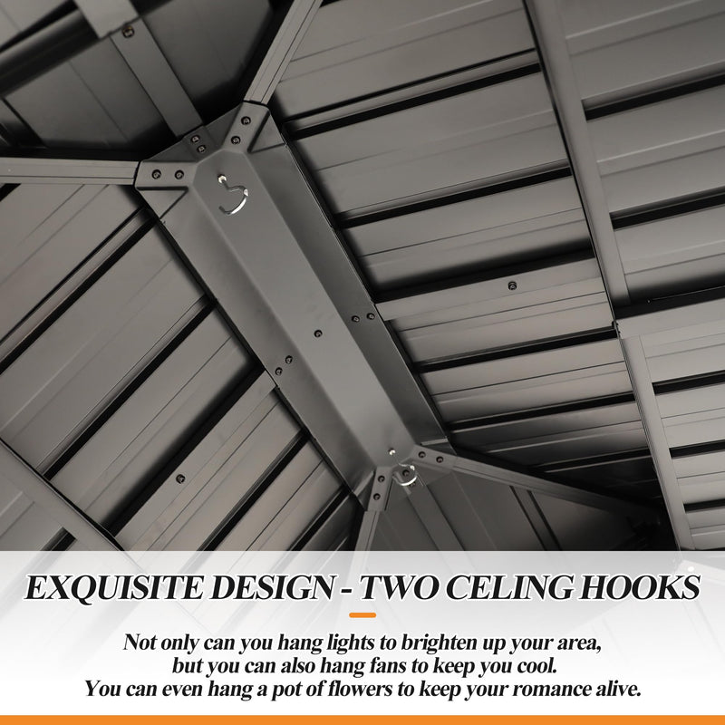 GARTOO 10' x 12' Outdoor Wooden Gazebo - Patio Hardtop Gazebo Permanent Wooden Pavilion with Galvanized Steel Double Roof, Cedar Wood Gazebos for Garden, Lawn, Poolside, Backyard Deck