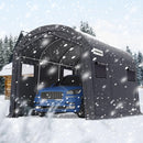 KING BIRD 10' x 15' Heavy Duty Round Style Carport with Roll-up Ventilated Windows Car Tent Carport Tent Outdoor Instant Garage Car Canopy with Reinforced Ground Bars