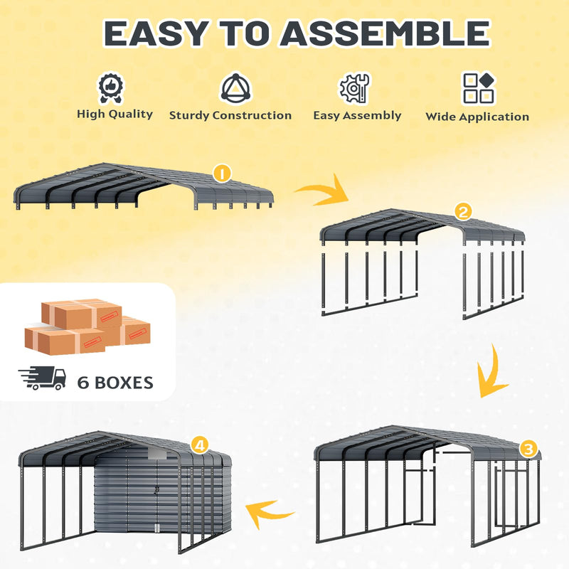 EROMMY 10x25 FT Carport Storage Shed 2-in-1, Heavy Duty Car Port with Galvanized Metal Frame, Base-Reinforced Enclosed Storage Shelter, Extended Coverage for Trucks, Cars & All Vehicles, Gray