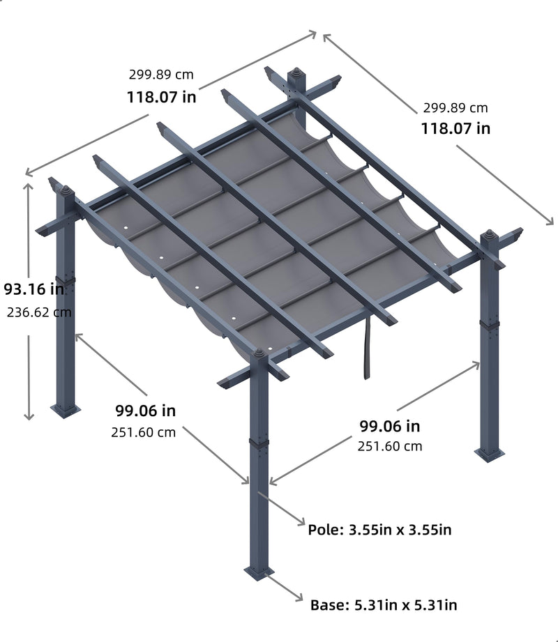 KYBOLT 10x10 Ft Modern Aluminum Pergola, Outdoor Pergola with Adjustable Canopy, Stable 4-Sided Base, Aluminum Gazebos for Backyard, Deck, Lawn - Gray