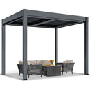 Greesum 10x10FT Outdoor Aluminum Pergola, Electric Adjustable Louvered Pergola with LED Lights and Gutter System, Metal Gazebo for Patio, Deck, Garden, Yard, Black