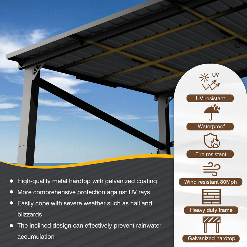 EBE 10' x 8' Hardtop Gazebo, Lean to Gazebos Outdoor Pergola with Galvanized Steel Roof, Wall Mounted Gazebo Pergola, Metal Awning for Patio, Decks, Backyard