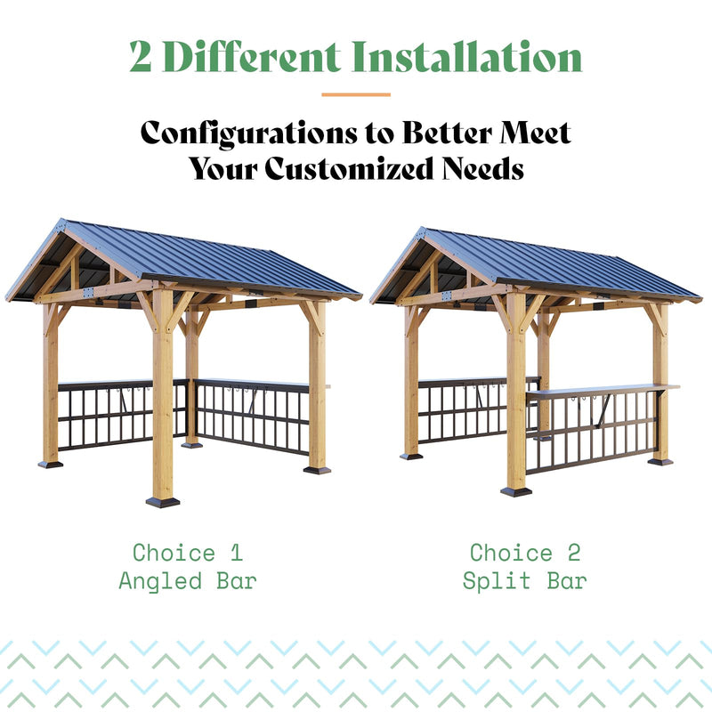 AMERLIFE Solid Wood Gazebo, Hardtop Gazebo with Metal Steel Gable Roof with Guest House for Garden, Porch, Patio, Black + Natural Wood (9 x10FT)