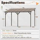 Crownland 10'x14' Outdoor Gazebo Hardtop, Wall-Mounted Lean-to Gazebo with Dewatering Hole, Large Outdoor Pergola Awning, Waterproof for Deck, Backyard, Garden, Porch