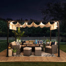 Sunjoy Outdoor Pergola 9 x 12 ft. Patio Black Steel Frame Pergola with Retractable Beige Canopy Shade for Backyard, Garden Activities
