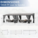 ASJMR 10x28FT Wall Mounted Gazebo Hardtop,Outdoor Wall-Mounted Patio Pergola Metal Frame Double Curtains Gazebo with Sloping Sun Panel Roof for Patio,Garden,Lawn,Pool,Backyard Deck, Sand