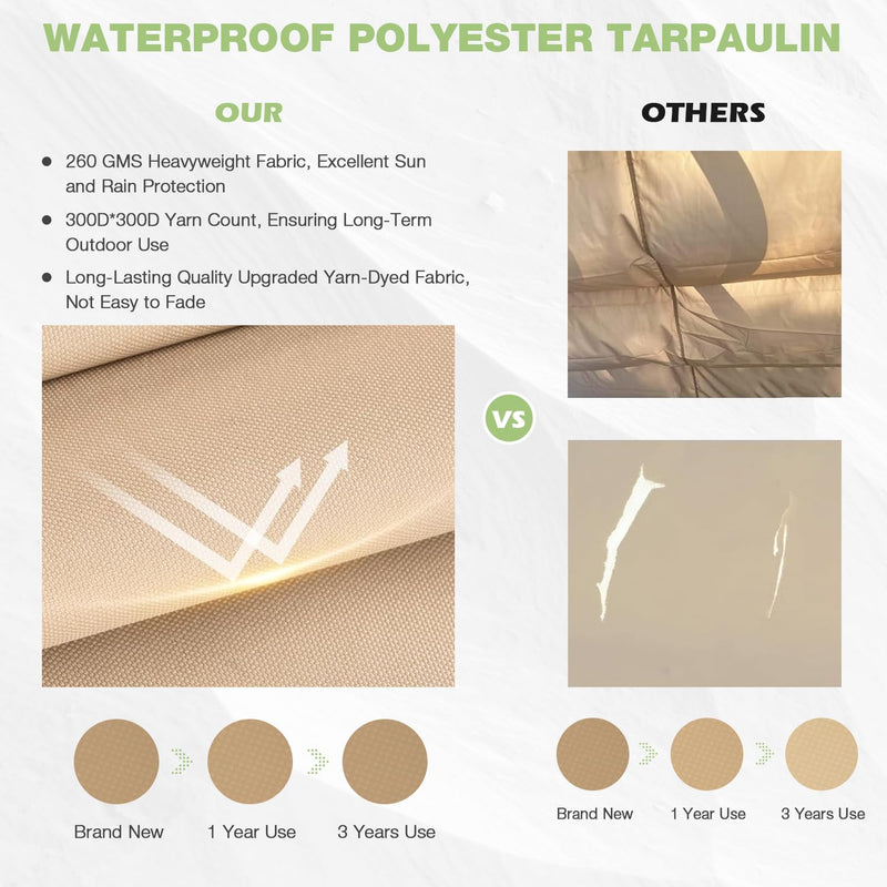 EBE 12'x16' Outdoor Pergola, Metal Patio Pergolas, Heavy Duty Retractable Awning Pergola Sun Shade Canopy for Decks, Gardens and Backyards, Beige