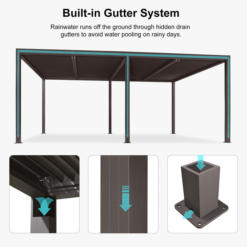 PURPLE LEAF Louvered Pergola 14' × 20' Outdoor Hardtop Gazebo Sun Shade with Adjustable Canopy Patio Aluminum Retractable Roof for Outside Deck Backyard Pavilion