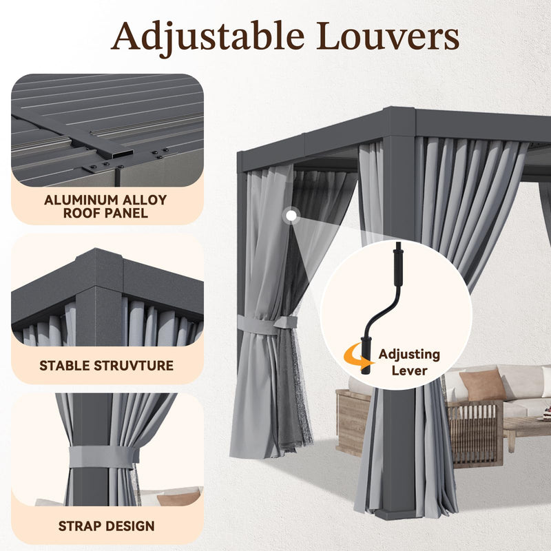 Jolydale Louvered Pergola 12ft x 20ft Outdoor Aluminum Pergola with Adjustable Top for Decks, Gardens and Backyards, Gray