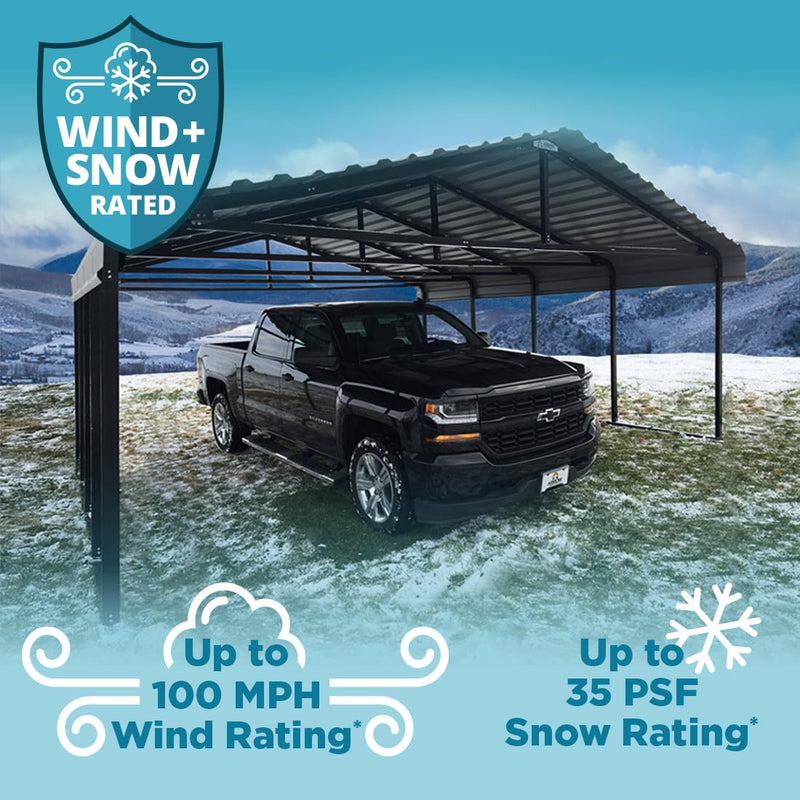 Arrow Carports Galvanized Steel Carport, Double Car Metal Carport Kit, 20' x 24' x 7', Charcoal