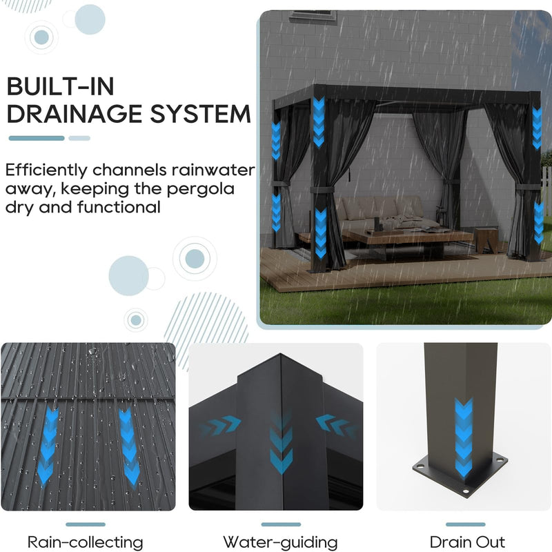 Outdoor Louvered Pergola 10' x 10', Aluminum Louvered Pergola with Adjustable Roof, Adjustable Pergolas for Outdoor Deck, Patio, Lawn & Garden