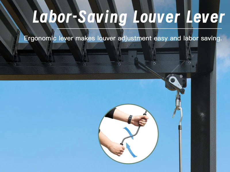 Domi 10' x 16' Louvered Pergola Outdoor Aluminum Pergola with Adjustable Roof, Aluminum Frame, Efficient Drainage System for Patio, Deck, Garden (Gray)