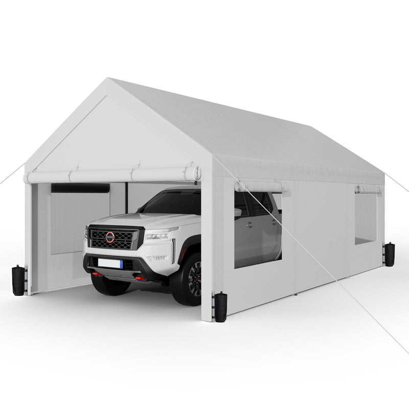 Shintenchi Carport 10' x 20' Heavy Duty Portable Garage, Car Port Canopy with Side-Opening Removable Door & Roll-Up Windows, Car Canopy for Truck,Car,Boat,Motorcycle,White