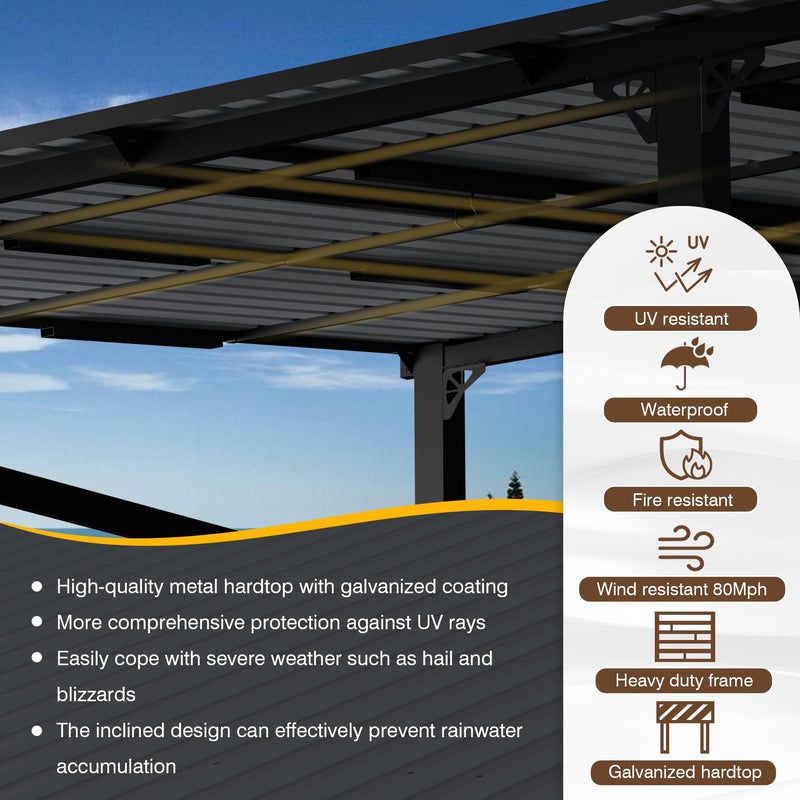 EBE 20' x 12' Hardtop Gazebo, Large Wall Mounted Gazebos Pergola on Clearance, Lean to Gazebo with Galvanized Steel Roof, Heavy Duty Metal Awning for Patio, Porch, Deck