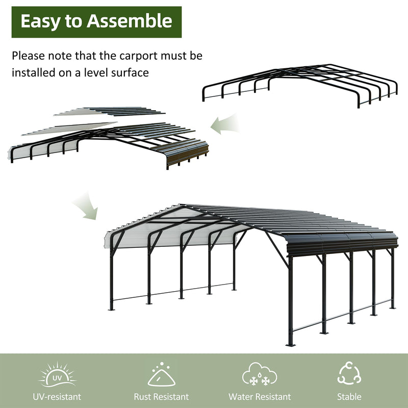 JAMFLY 20X20 FT Carport, Heavy Duty Carport Canopy with Galvanized Steel Roof and Frame, Metal Carport Upgraded Extra Large Garage for Pickup, Boat, Car and Tractors