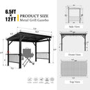 Domi 6.5x12FT Hardtop Grill Gazebo, Outdoor BBQ Gazebo with Galvanized Steel Sloping Roof, Metal Permanent Sun Shade Grill Canopy Shelter with 2 Side Shelves and Ceiling Hooks for Patio Yard, Gray