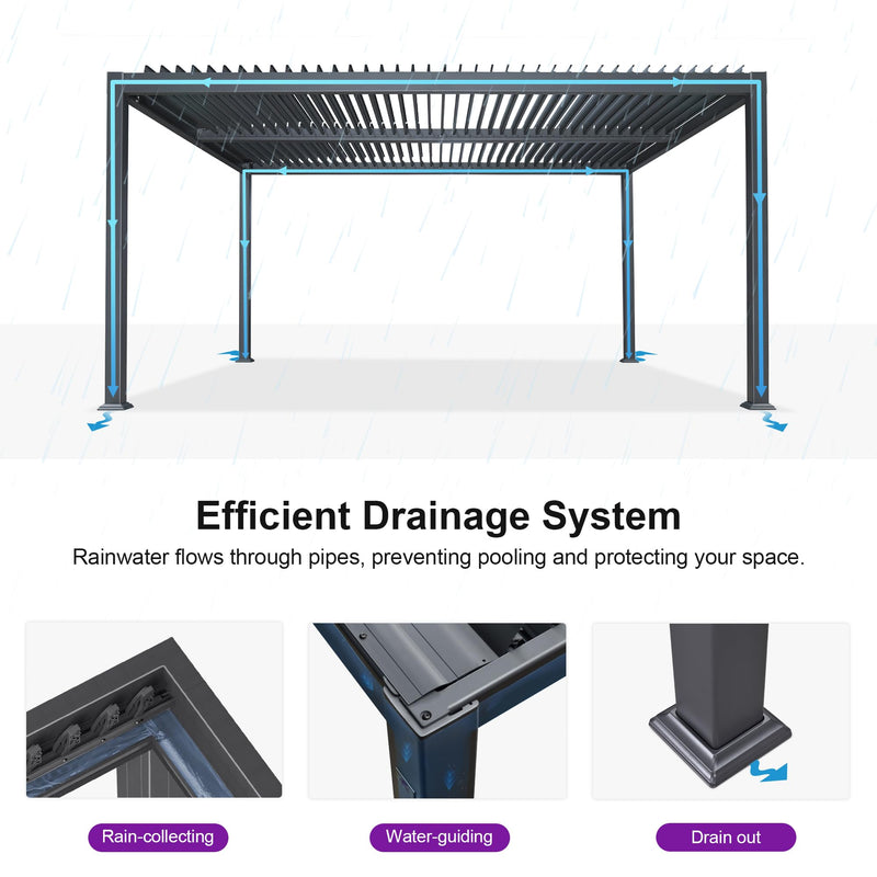 PURPLE LEAF Louvered Pergola 13' x 15' Large Patio Aluminum Pergola Modern Outdoor with Adjustable Roof for Deck Garden Yard Hardtop Gazebo